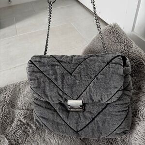 Zara Denim Chevron design handbag Grey Denim w/ Silver Hardware